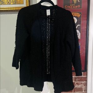 Women's Black Open-Front Knit Cardigan Sweater